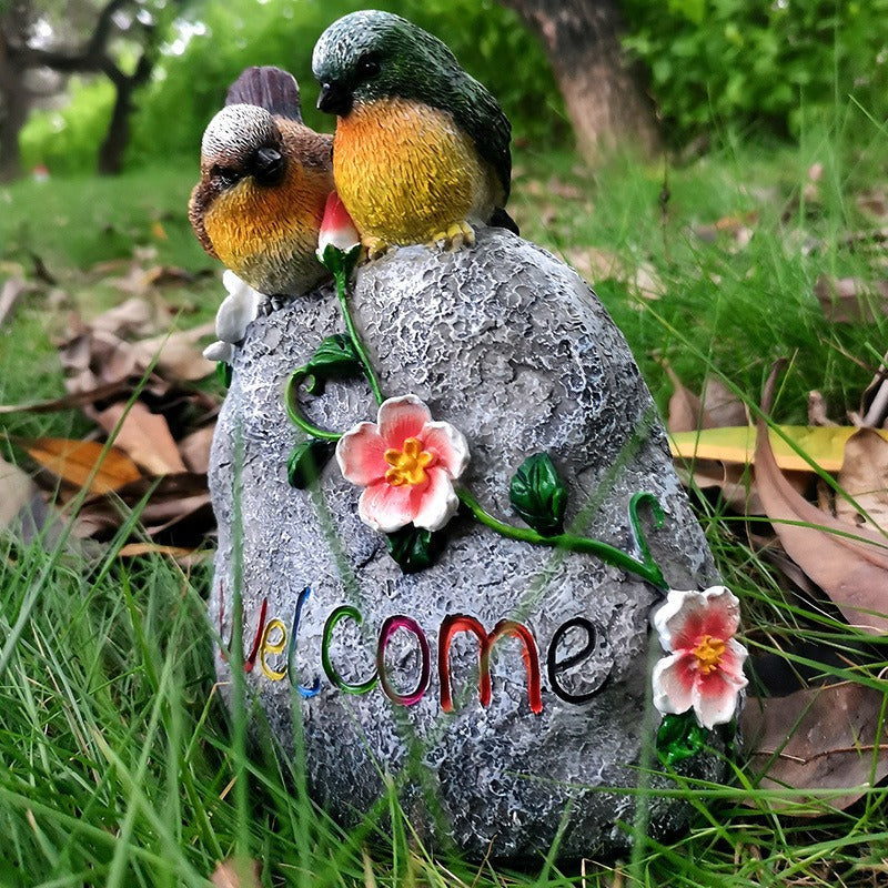 Home garden resin ornaments double sparrow stones