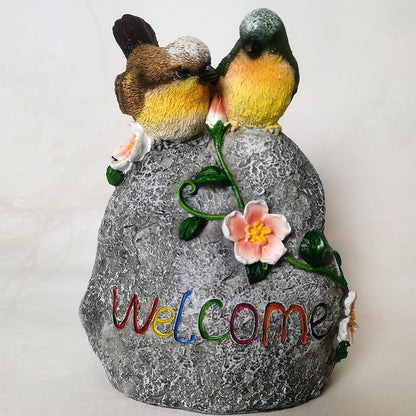 Home garden resin ornaments double sparrow stones