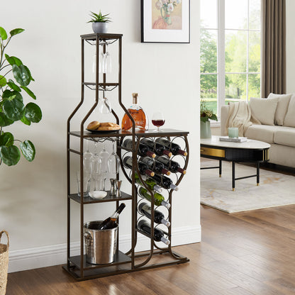 Grey 11 bottle wine grill, 5-layer independent wine rack, with hanging glass rack and storage rack for home wine storage