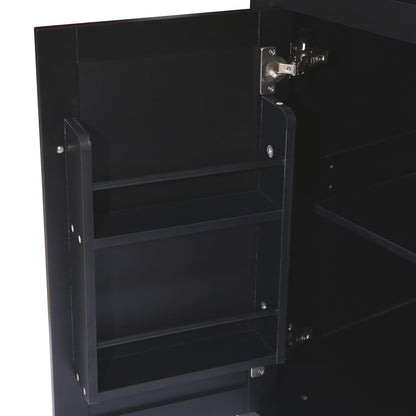 Kitchen trolley with rubber wood leaf countertop, 5-wheel kitchen island, storage cabinet and 3 dining drawers, black