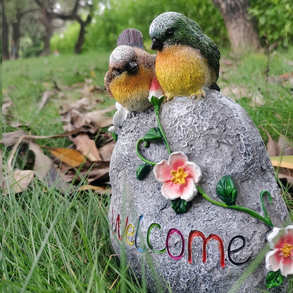 Home garden resin ornaments double sparrow stones