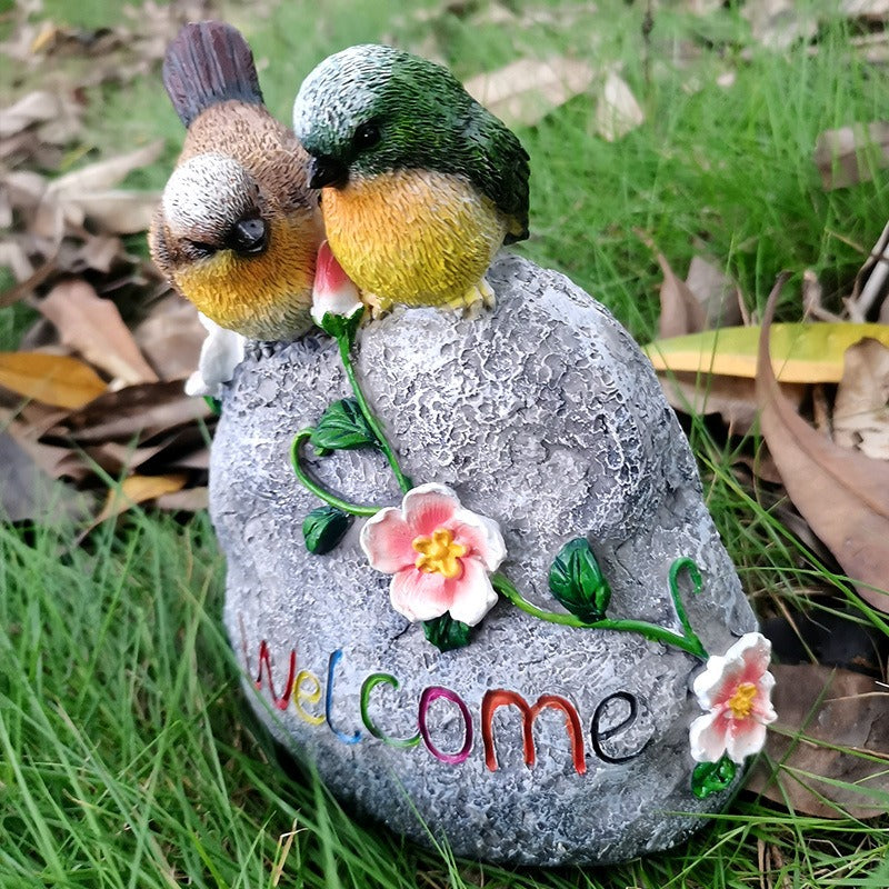 Home garden resin ornaments double sparrow stones